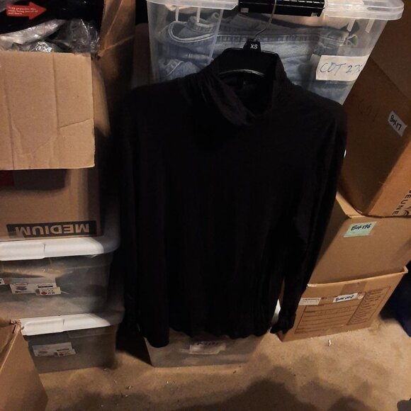 NEW ! Alfani Women Top Ruched Turtle Neck Black Size M - Picture 1 of 10